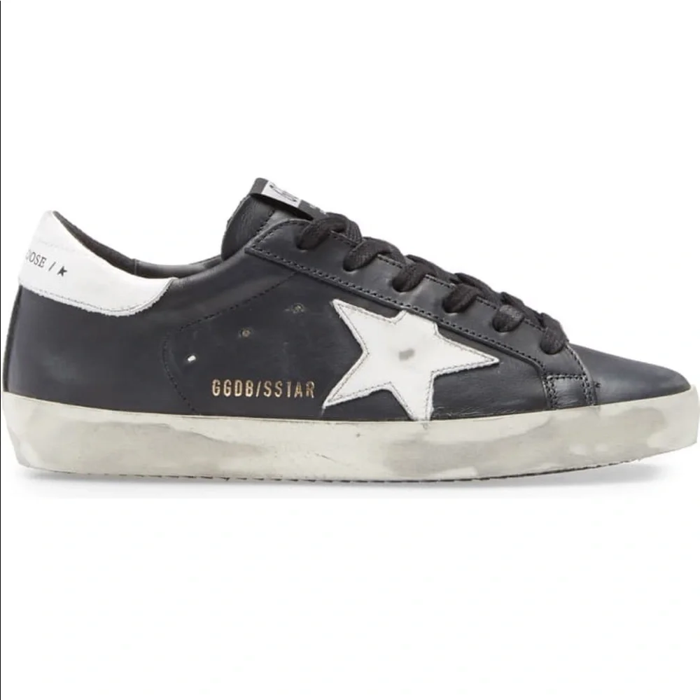 Golden Goose Black Leather Superstar Sneakers with White Star - Picture 2 of 15
